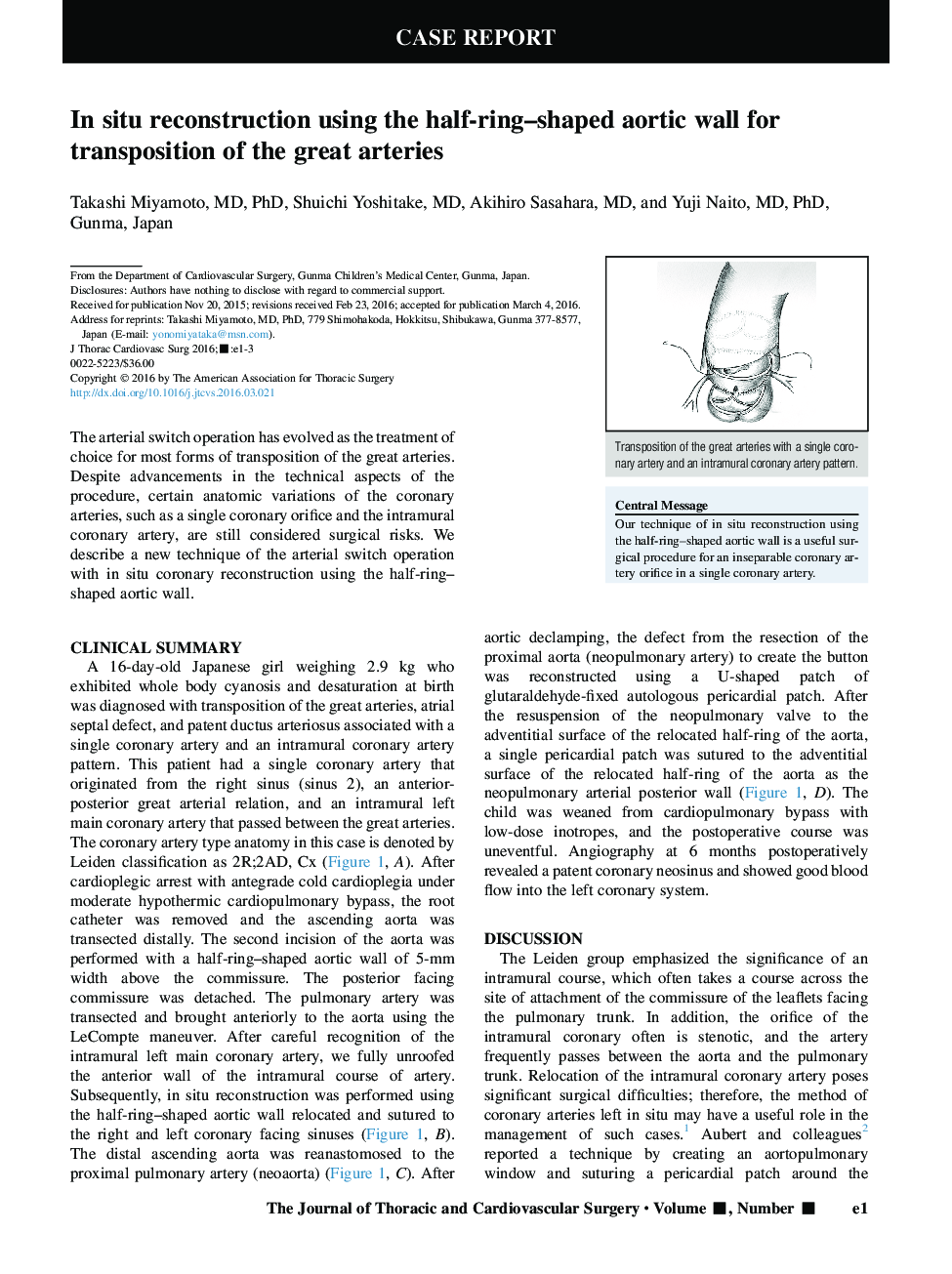 In situ reconstruction using the half-ring-shaped aortic wall for transposition of the great arteries