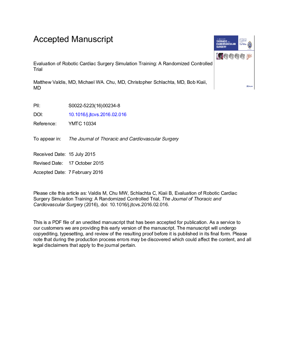 Evaluation of robotic cardiac surgery simulation training: A randomized controlled trial