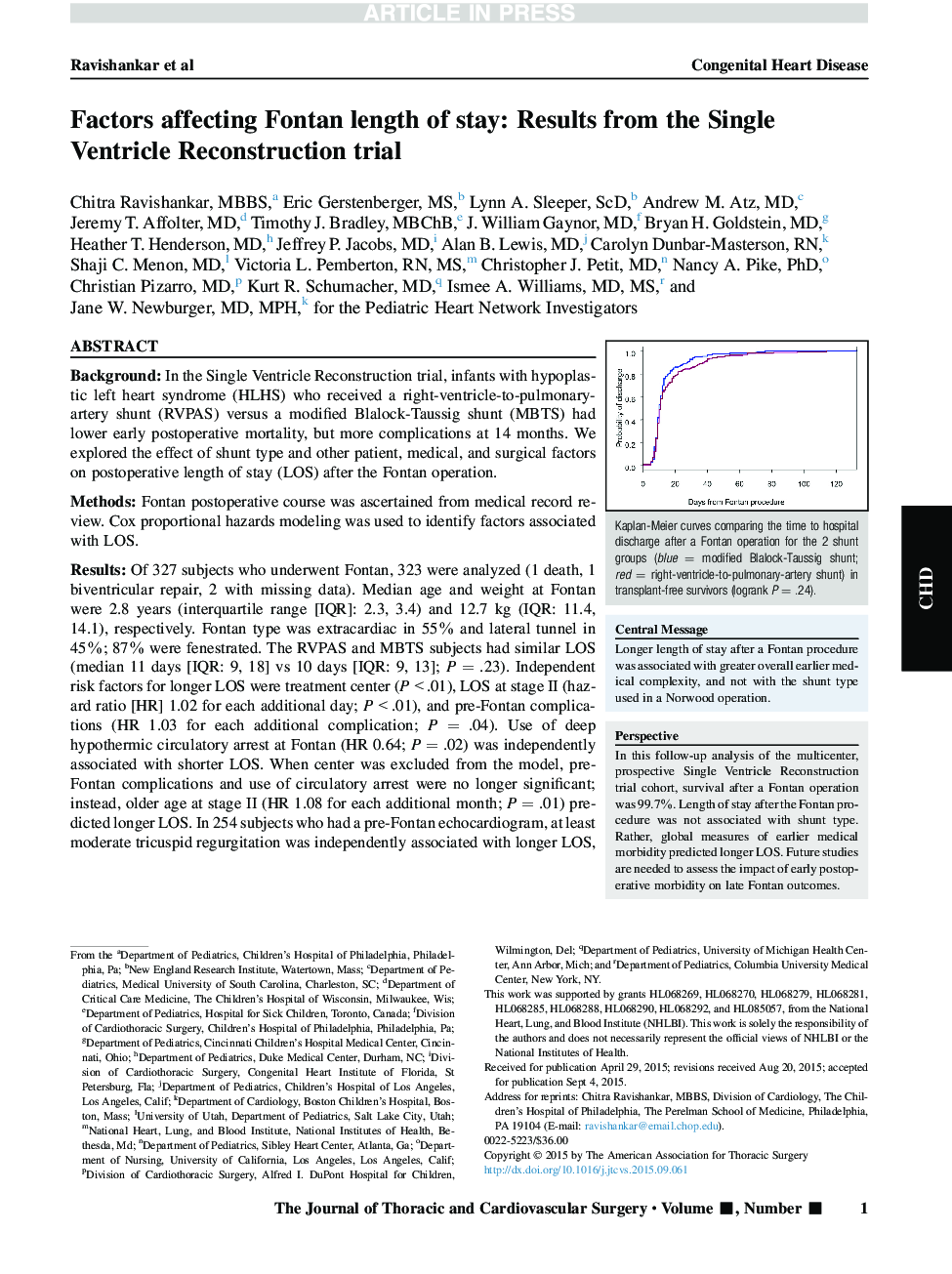 Factors affecting Fontan length of stay: Results from the Single Ventricle Reconstruction trial