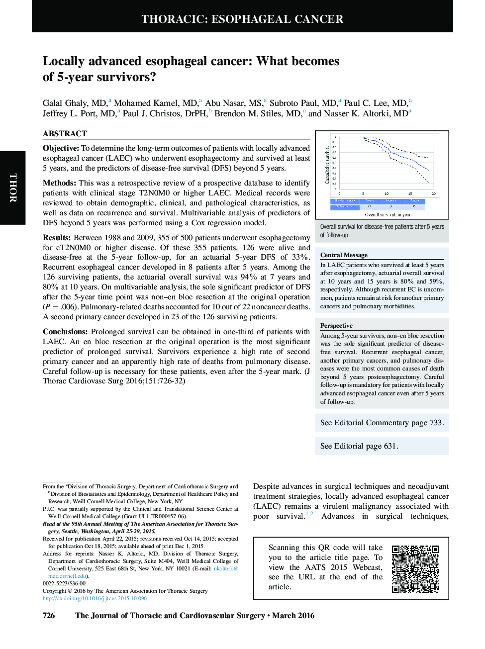 Thoracic: Esophageal cancerLocally advanced esophageal cancer: What becomes of 5-year survivors?