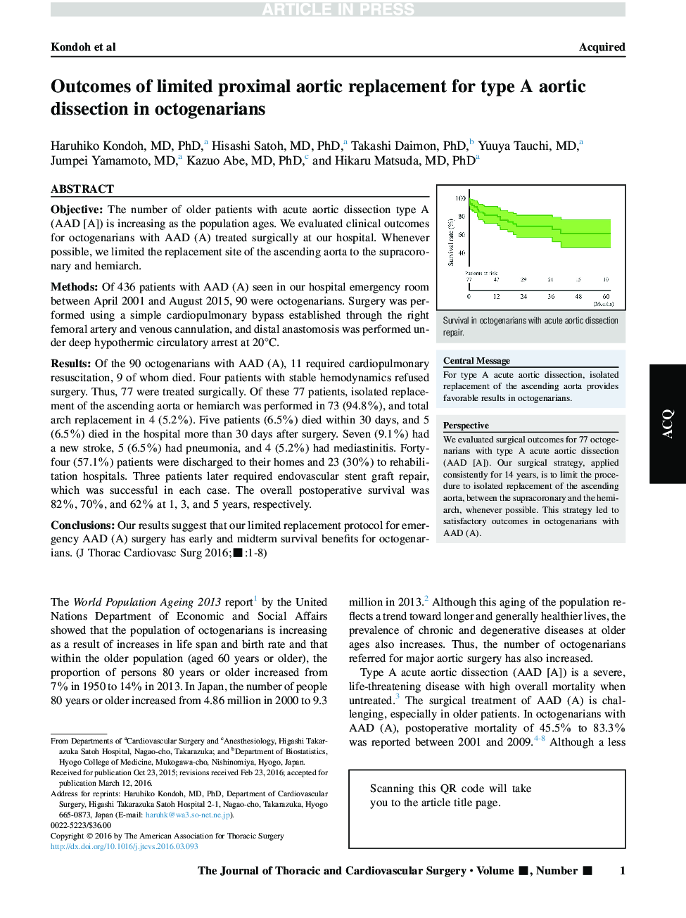 Outcomes of limited proximal aortic replacement for type A aortic dissection in octogenarians