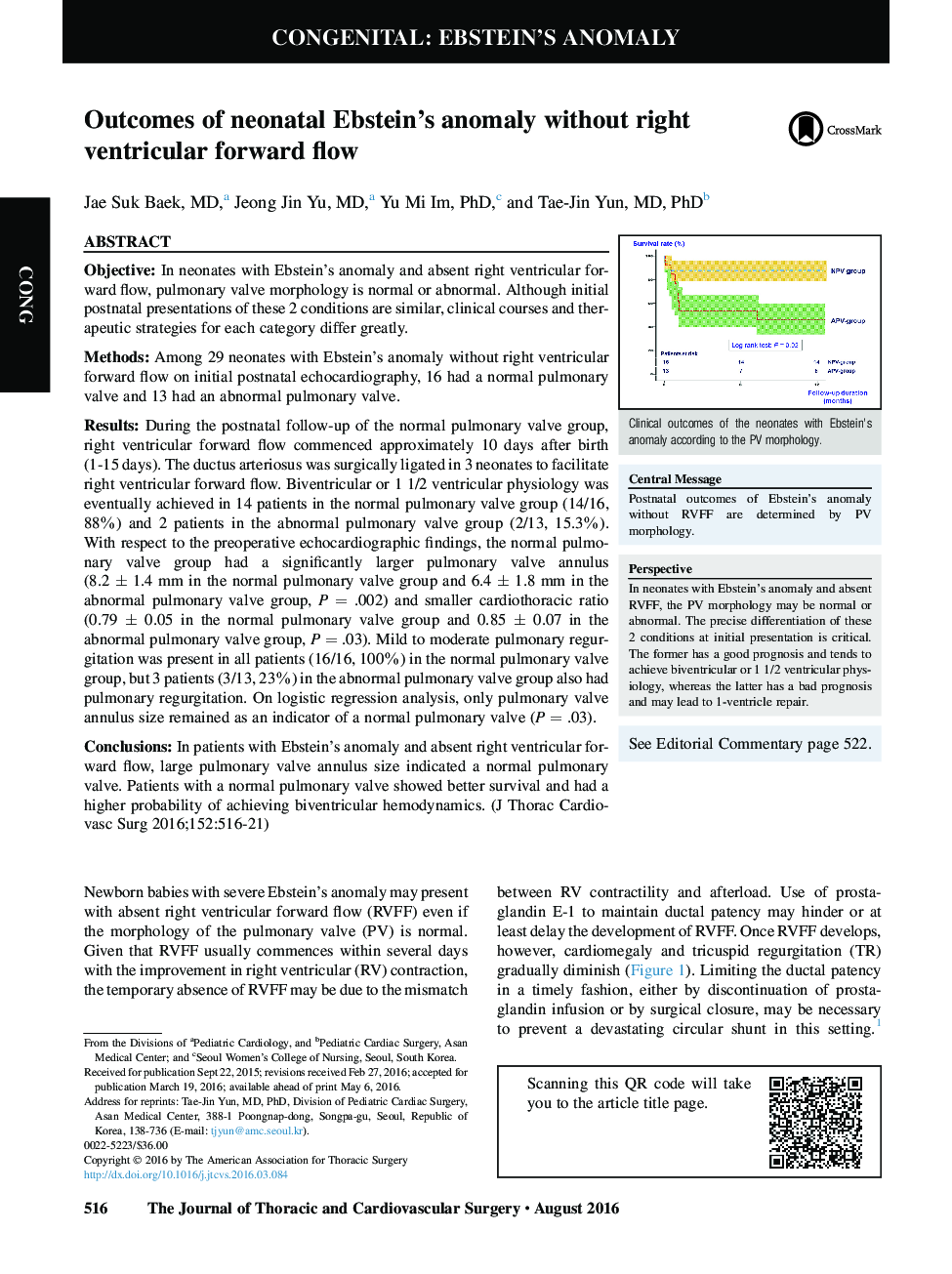 Congenital: Ebstein's anomalyOutcomes of neonatal Ebstein's anomaly without right ventricular forward flow