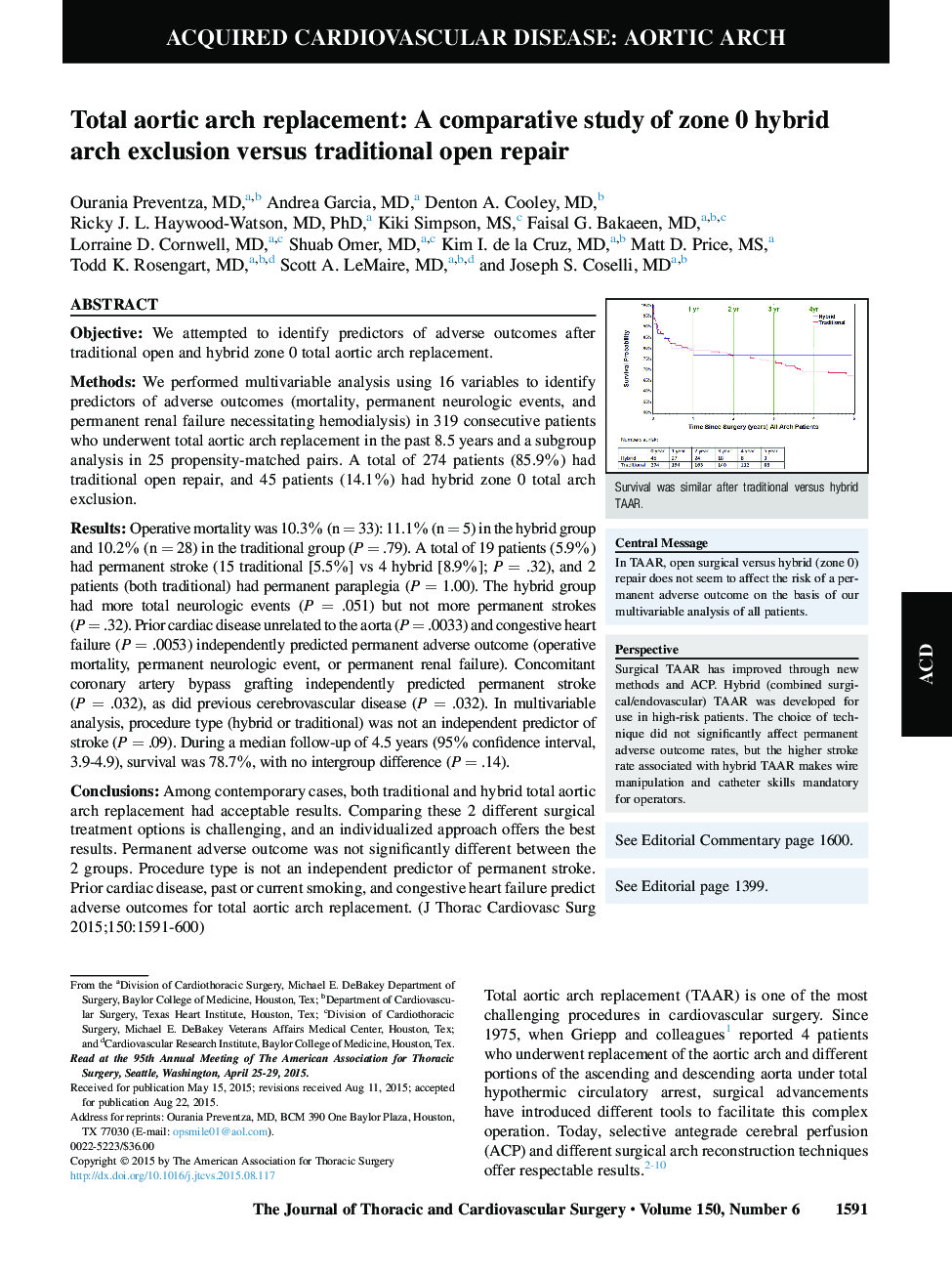 Total aortic arch replacement: A comparative study of zone 0 hybrid arch exclusion versus traditional open repair