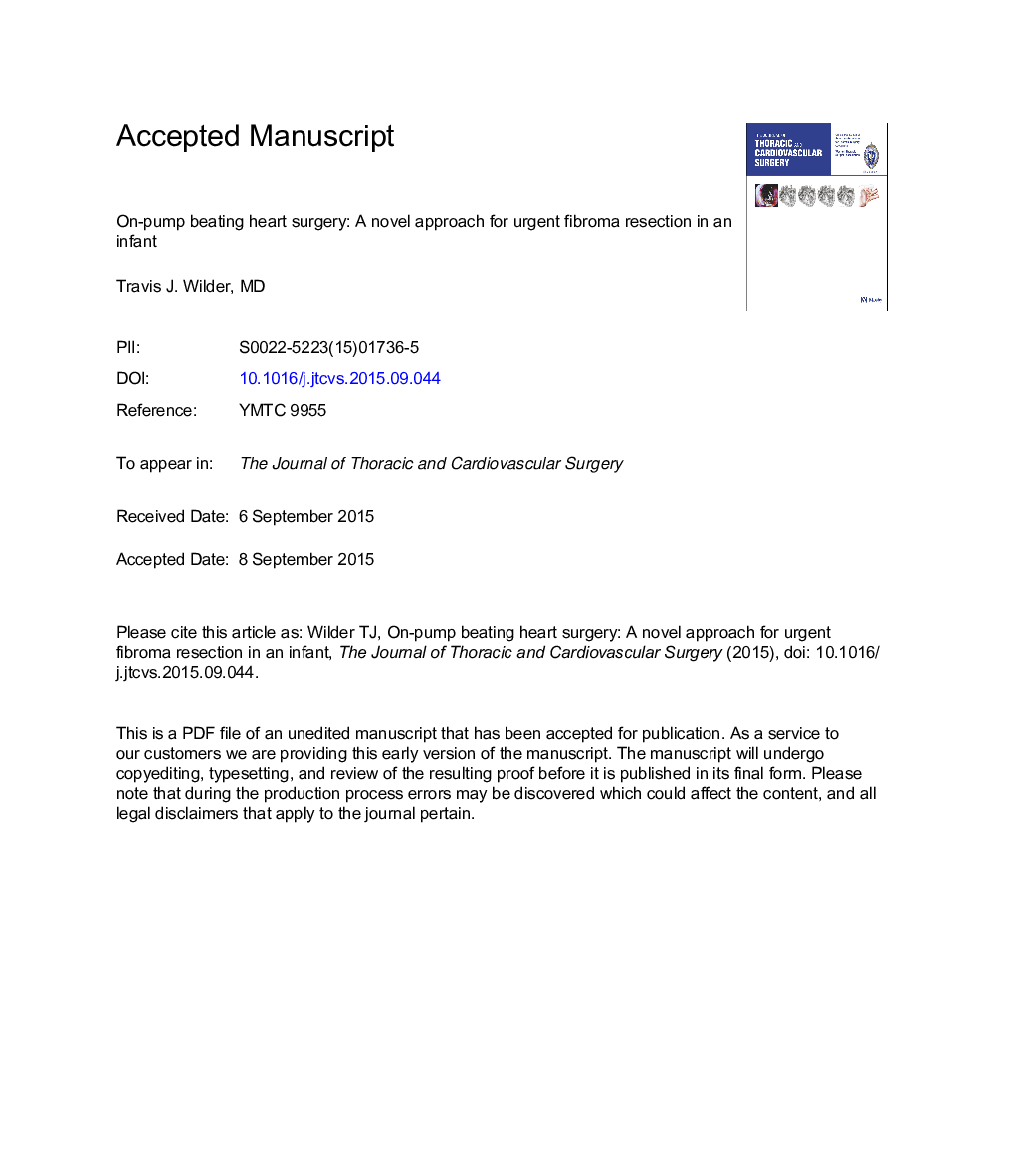 On-pump beating heart surgery: A novel approach for urgent fibroma resection in an infant