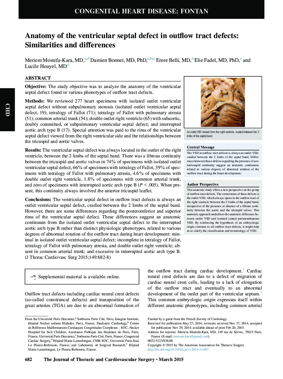 Anatomy of the ventricular septal defect in outflow tract defects: Similarities and differences