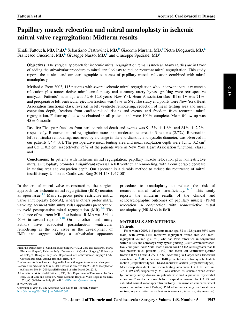 جابجایی عضله پاپیلار و آنولولوپلاستی میترال در ناحیه ای از دریچه ایفای وظیفه: نتایج ناحیه ای 