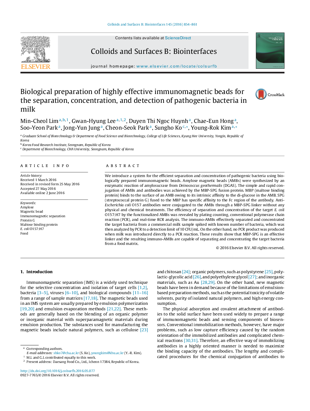 Biological preparation of highly effective immunomagnetic beads for the separation, concentration, and detection of pathogenic bacteria in milk