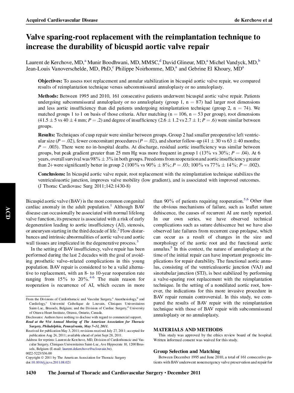 Valve sparing-root replacement with the reimplantation technique to increase the durability of bicuspid aortic valve repair