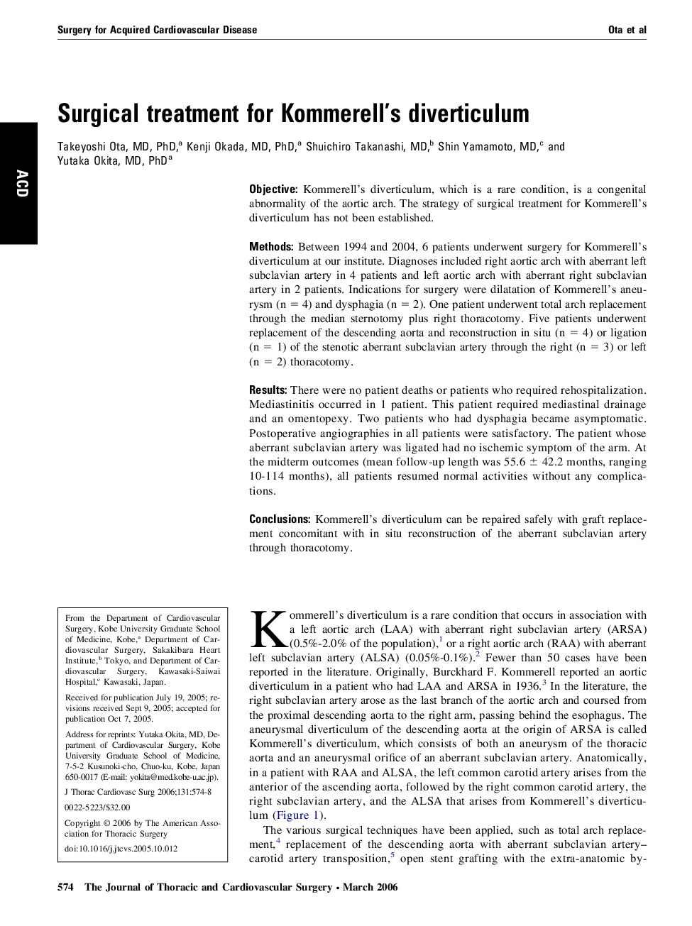 Surgical treatment for Kommerell's diverticulum