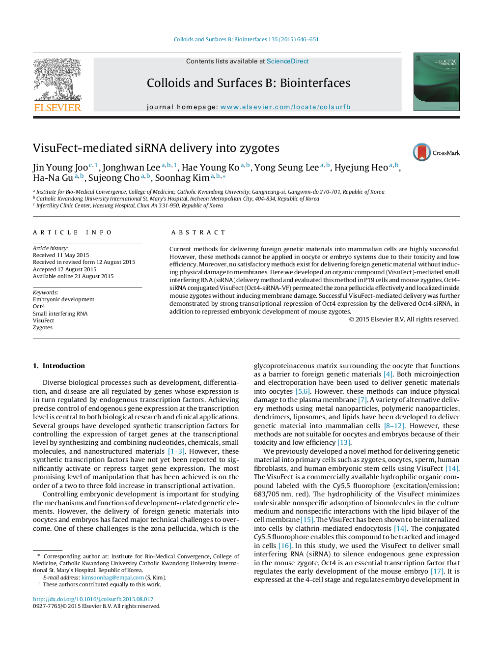 VisuFect-mediated siRNA delivery into zygotes