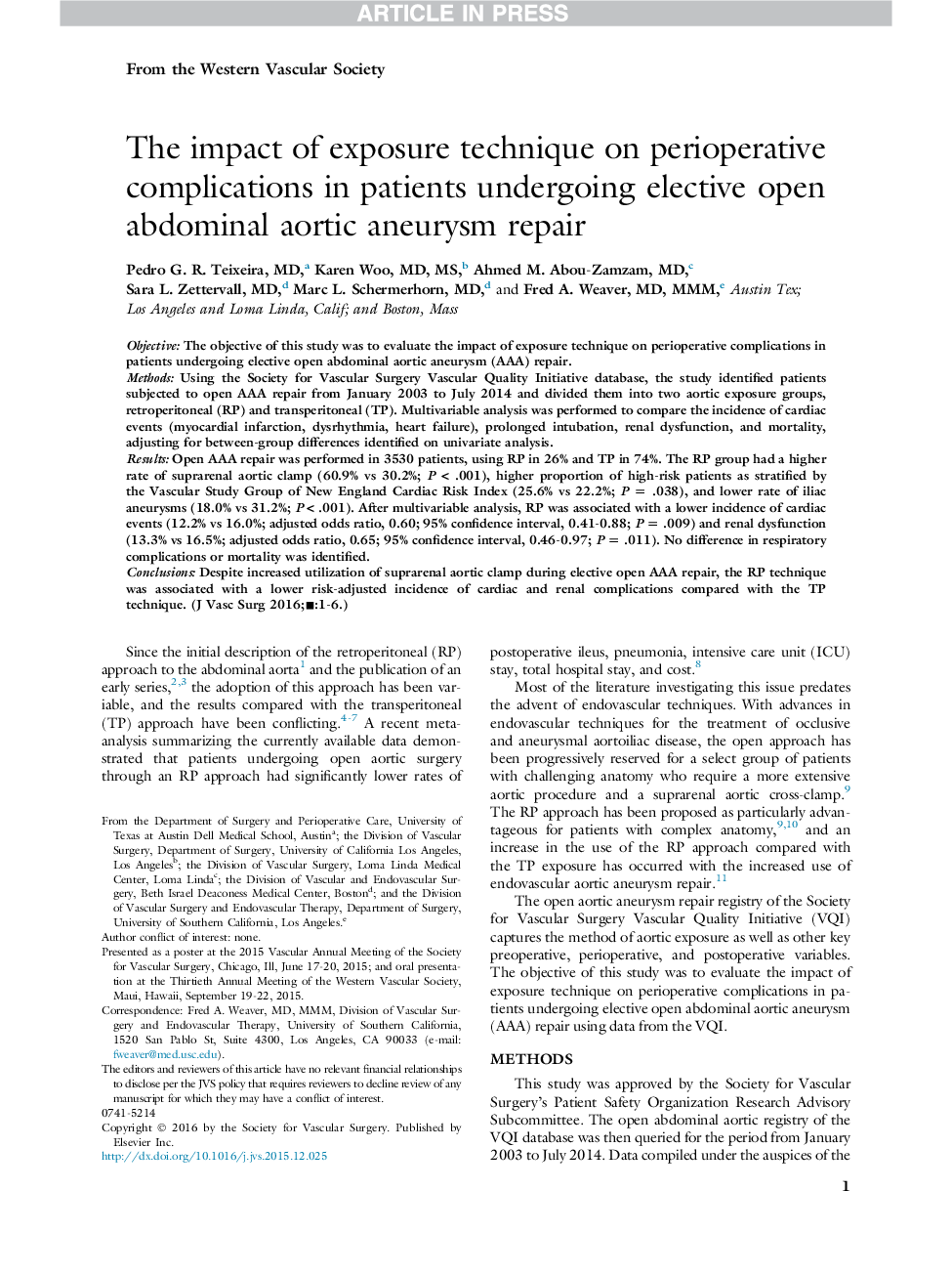 تأثیر تکنیک قرار گرفتن در معرض عوارض احتمالی در بیمارانی که در معرض آنوریسم آئورت شکمی باز قرار می گیرند 