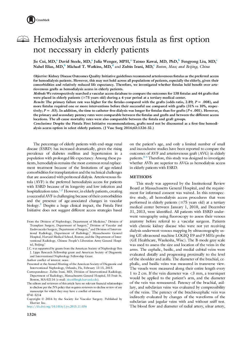 تحقیقات بالینی: فیستول شرطی وریدی هومیوپاتی به عنوان اولین گزینه در بیماران مسن ضروری نیست 