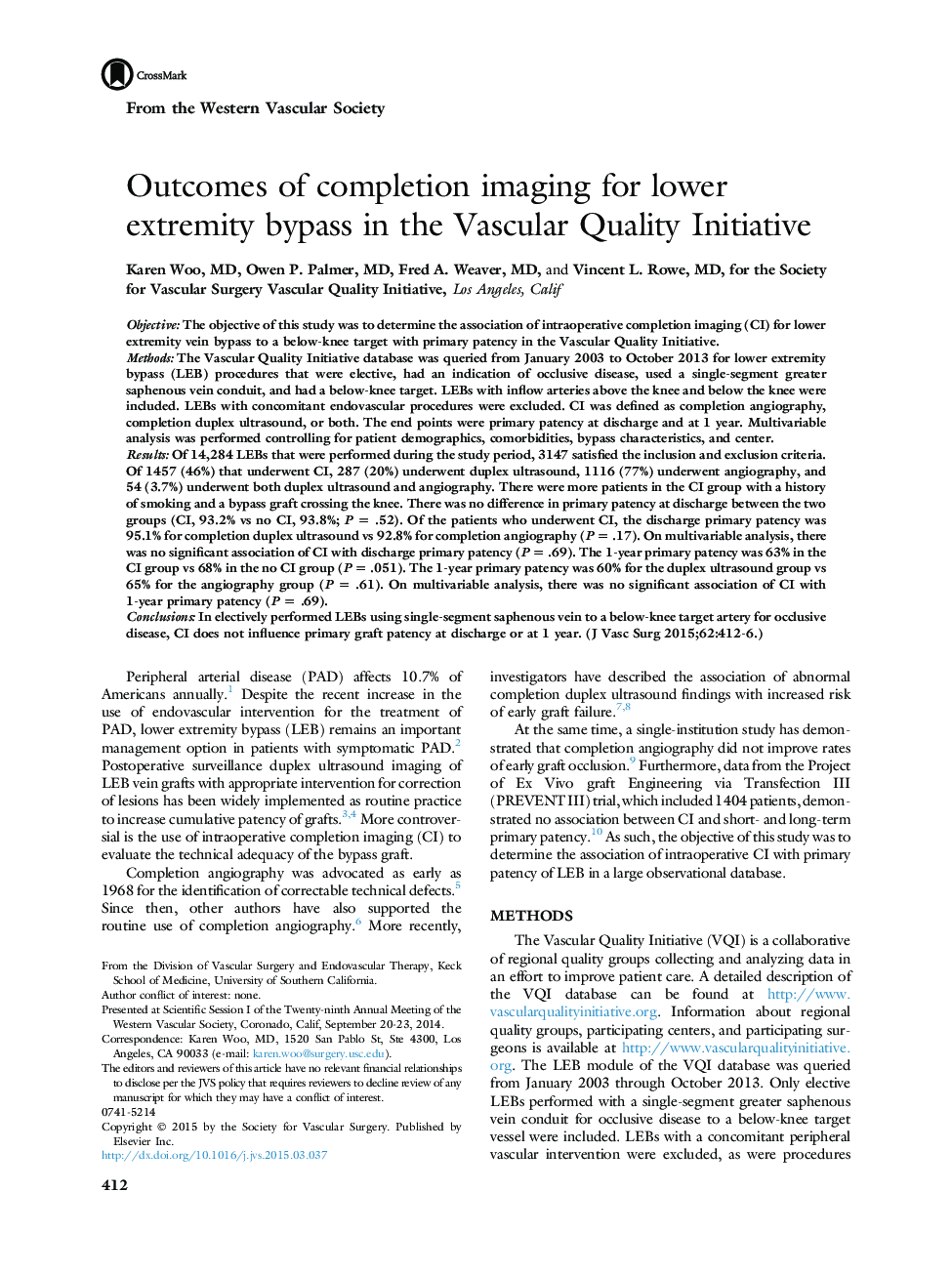 Outcomes of completion imaging for lower extremity bypass in the Vascular Quality Initiative