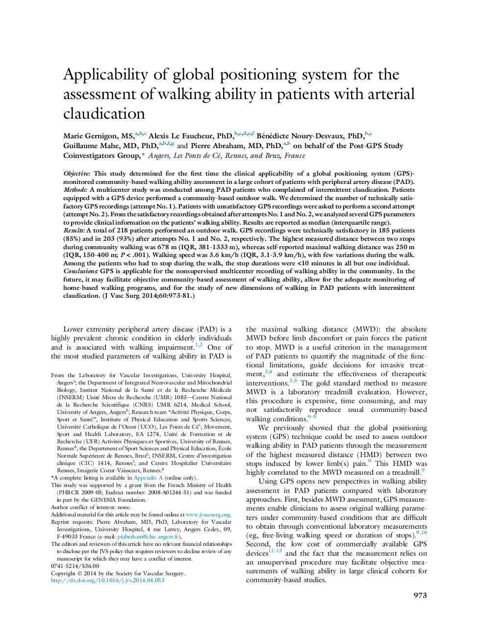 Applicability of global positioning system for the assessment of walking ability in patients with arterial claudication