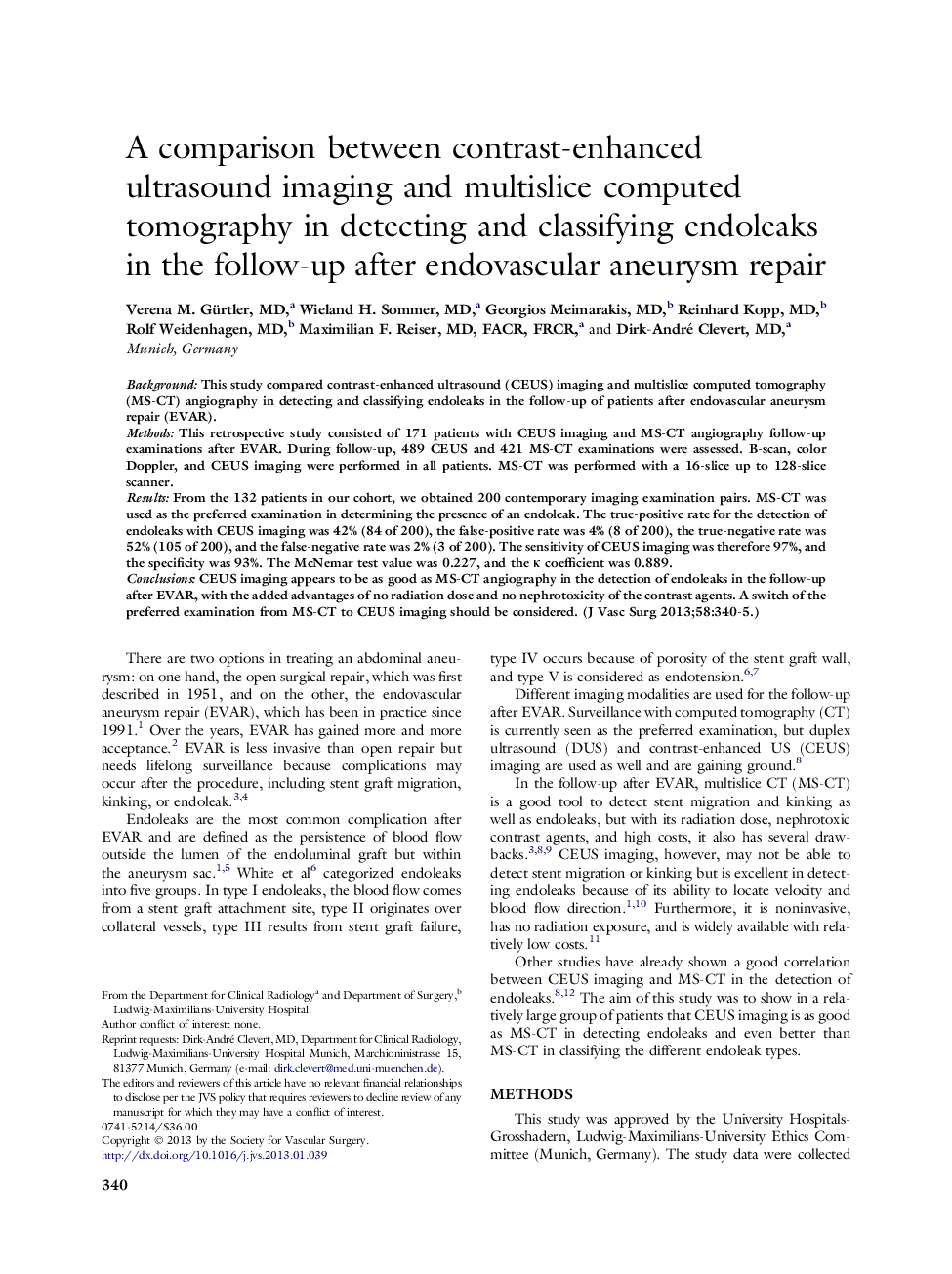 مقایسه بین تصویربرداری سونوگرافی با کنتراست و توموگرافی کامپیوتری چندتایی در تشخیص و طبقه بندی اندولواکس در پیگیری پس از ترمیم آنوریسمی آندواسکوسی 
