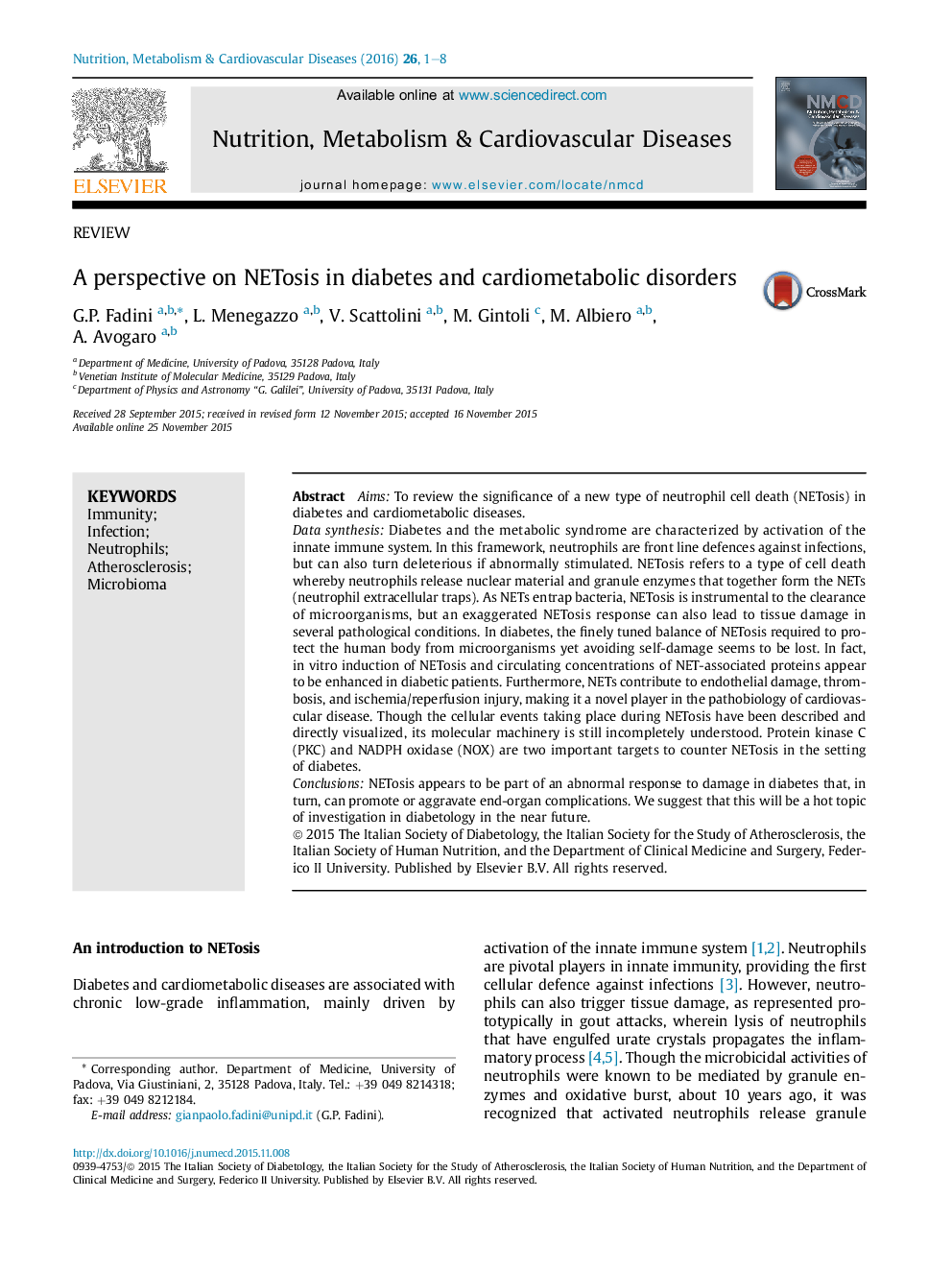 A perspective on NETosis in diabetes and cardiometabolic disorders