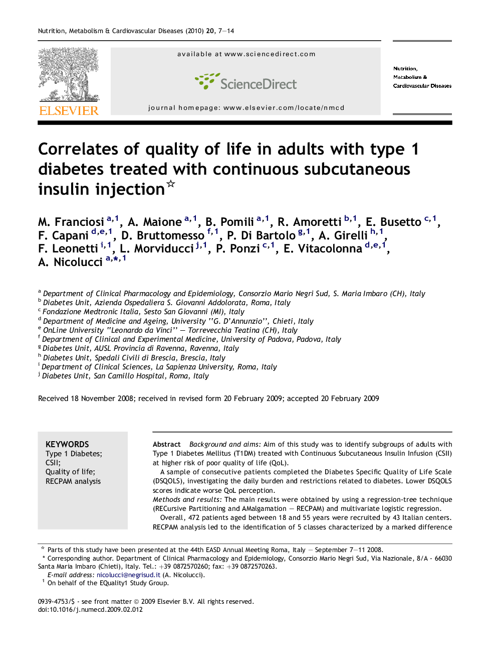 Correlates of quality of life in adults with type 1 diabetes treated with continuous subcutaneous insulin injection