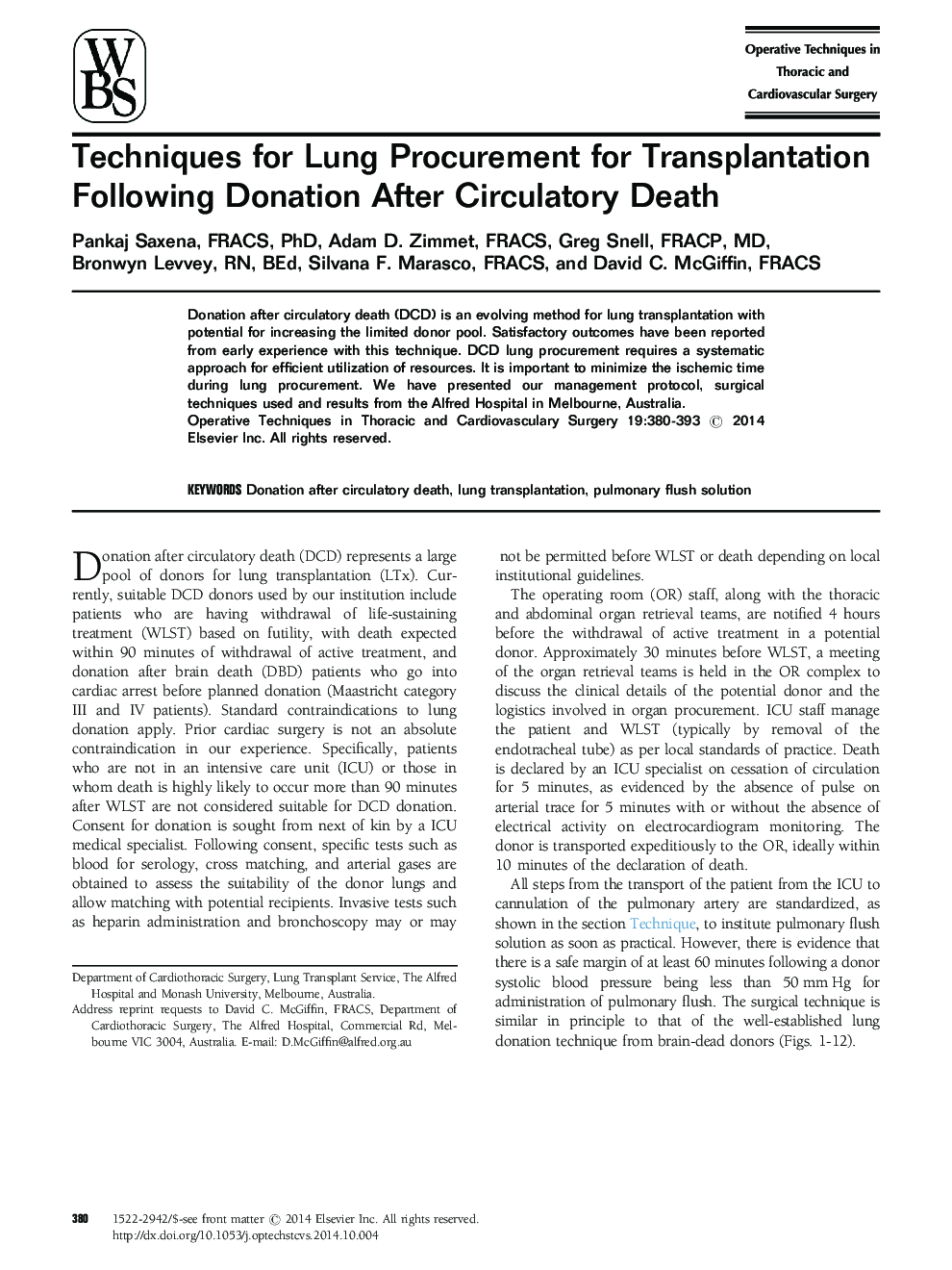 Techniques for Lung Procurement for Transplantation Following Donation After Circulatory Death