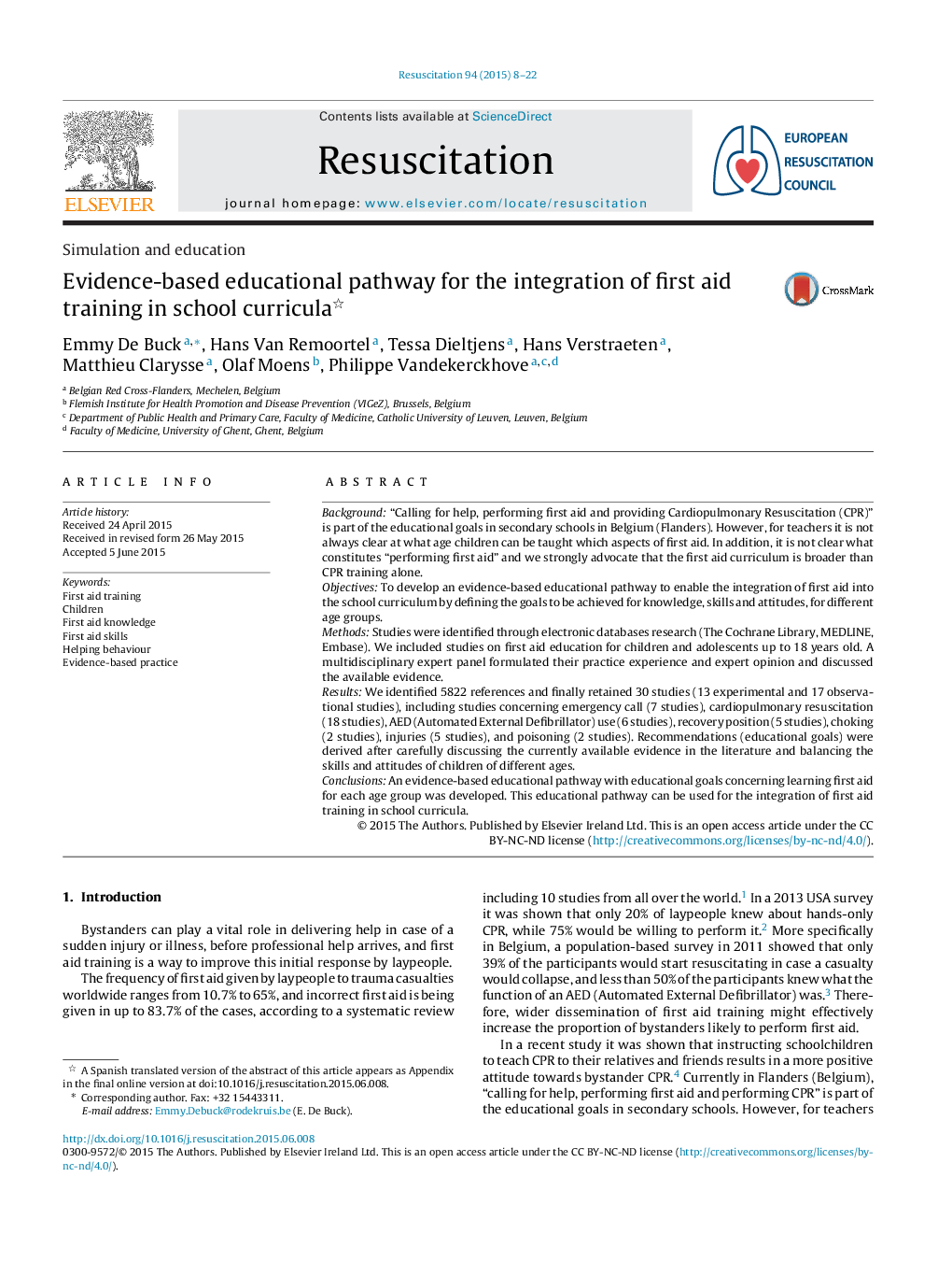 Evidence-based educational pathway for the integration of first aid training in school curricula