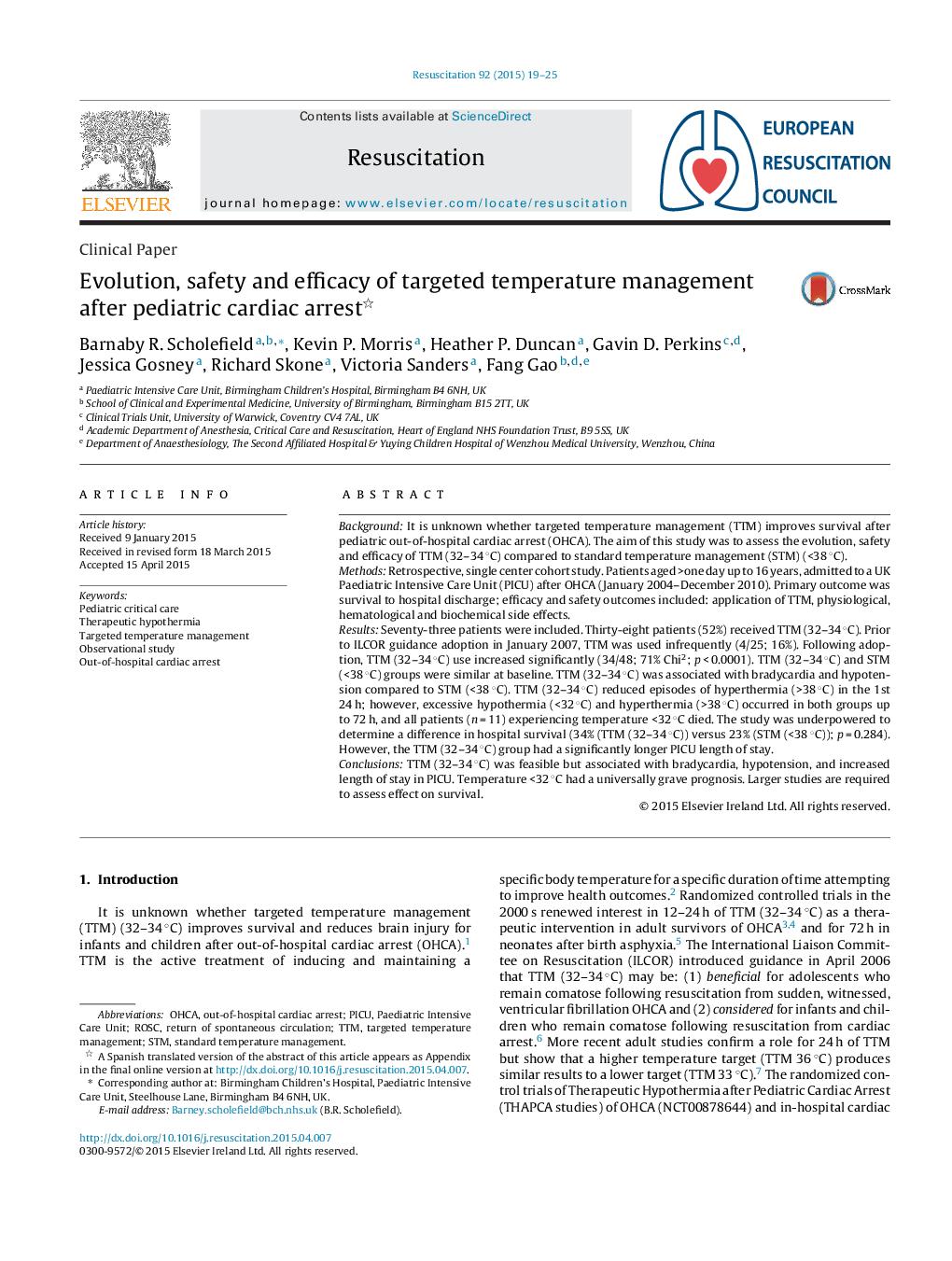 Evolution, safety and efficacy of targeted temperature management after pediatric cardiac arrest