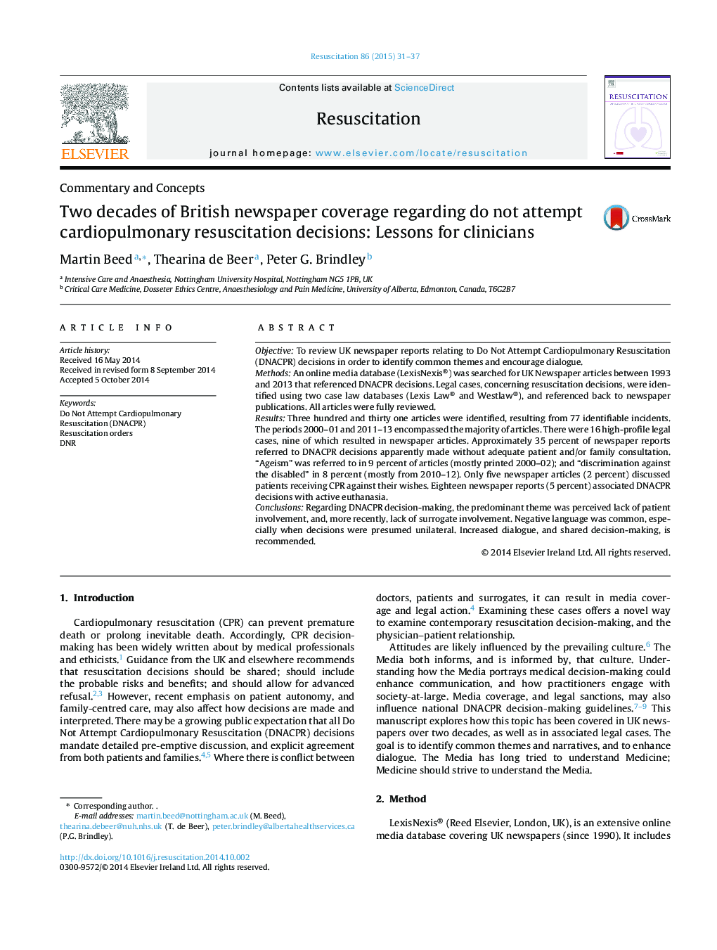 Two decades of British newspaper coverage regarding do not attempt cardiopulmonary resuscitation decisions: Lessons for clinicians