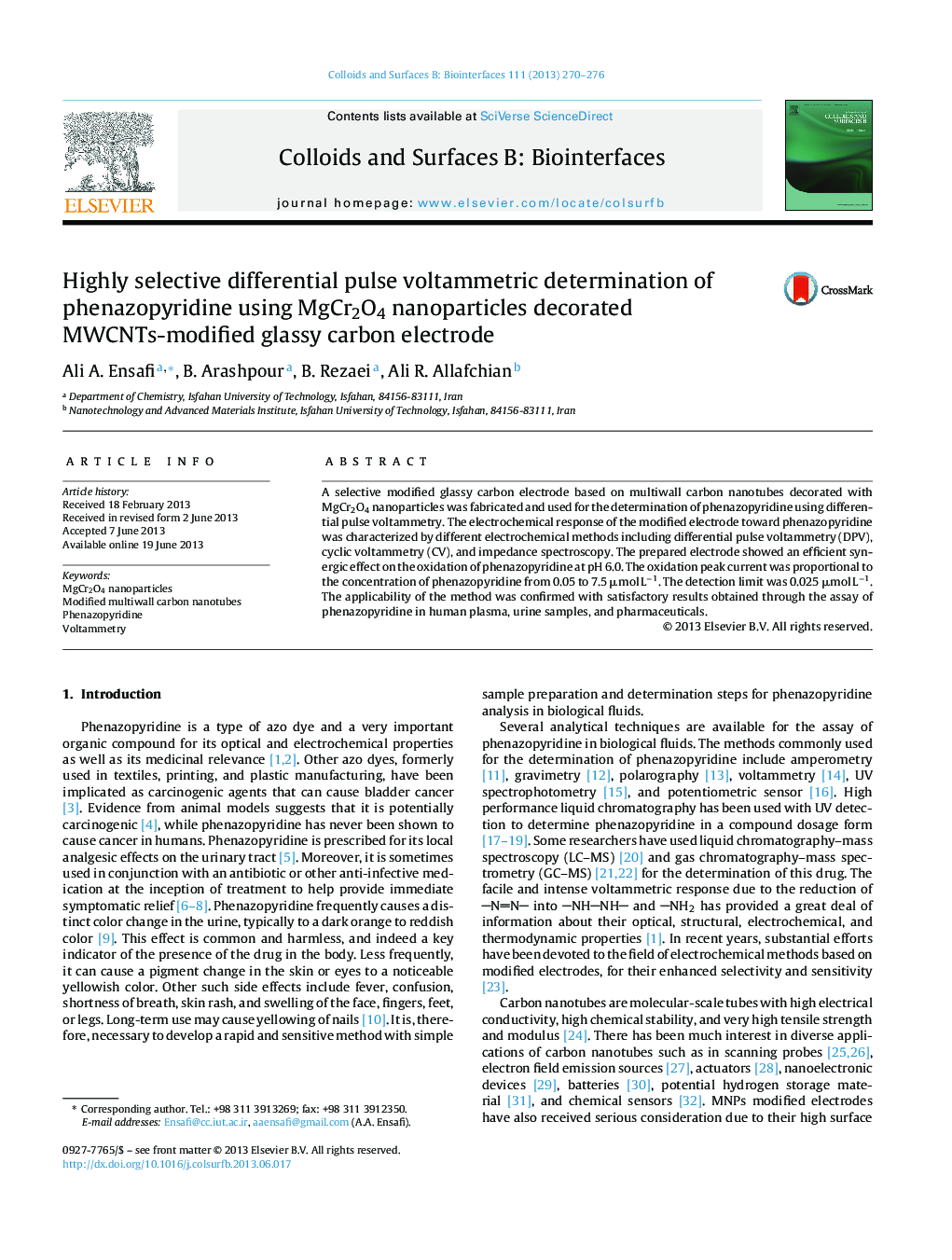 Highly selective differential pulse voltammetric determination of phenazopyridine using MgCr2O4 nanoparticles decorated MWCNTs-modified glassy carbon electrode