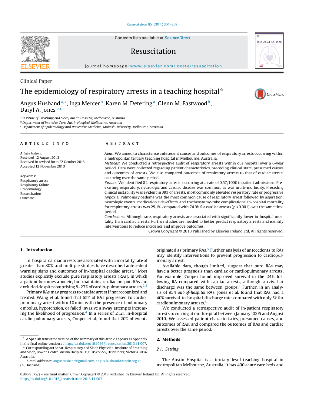 The epidemiology of respiratory arrests in a teaching hospital