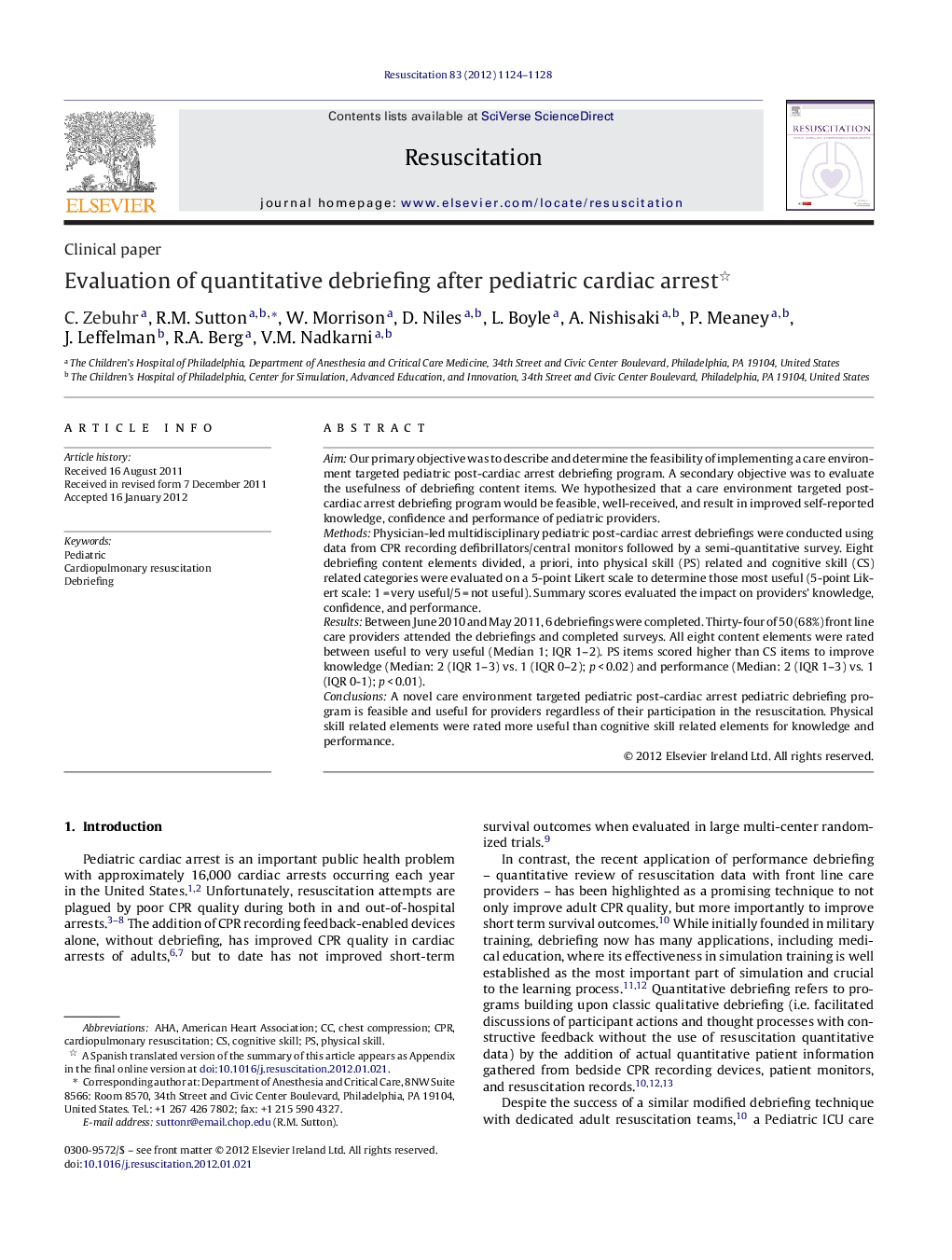 Evaluation of quantitative debriefing after pediatric cardiac arrest