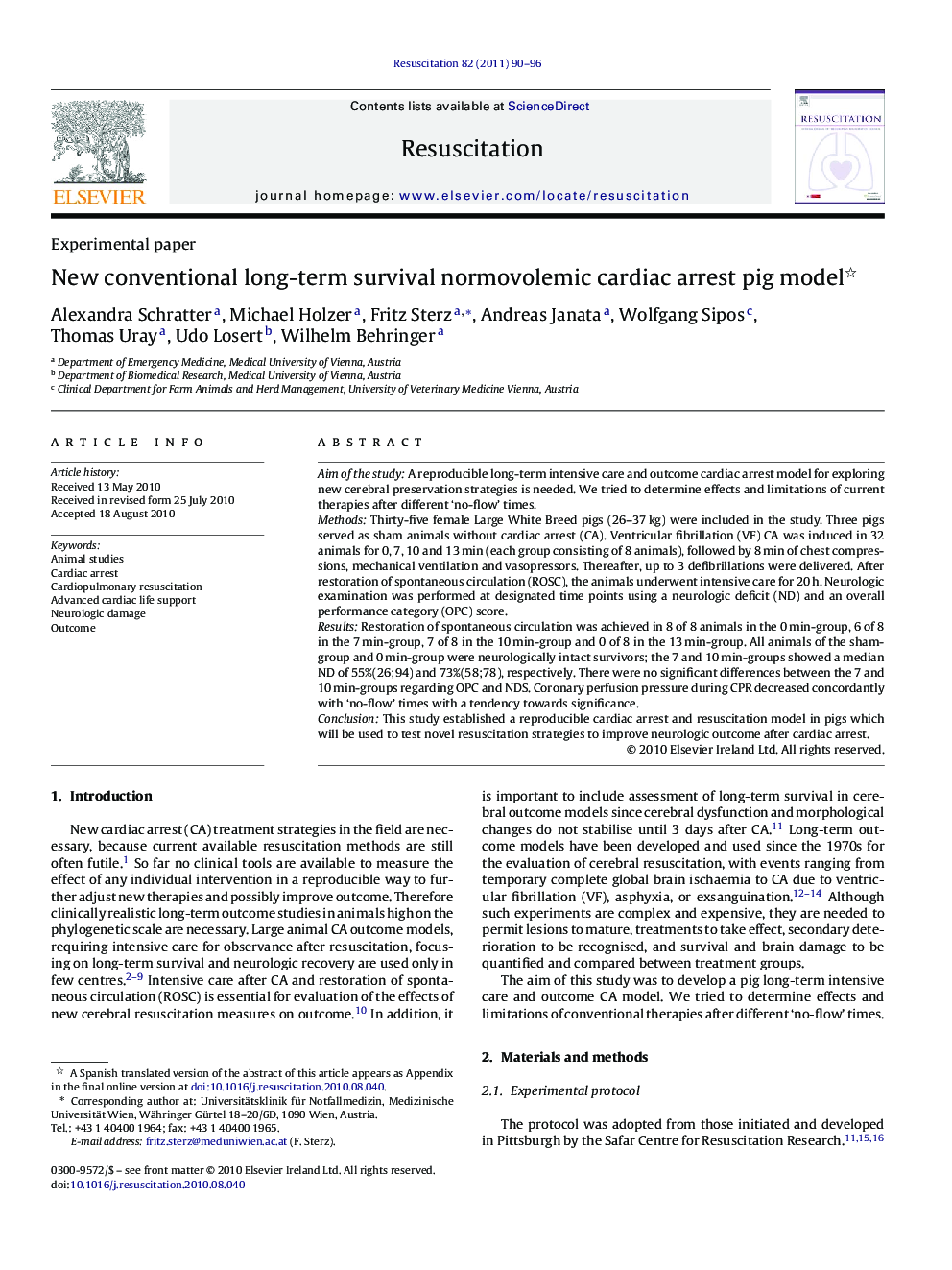 New conventional long-term survival normovolemic cardiac arrest pig model