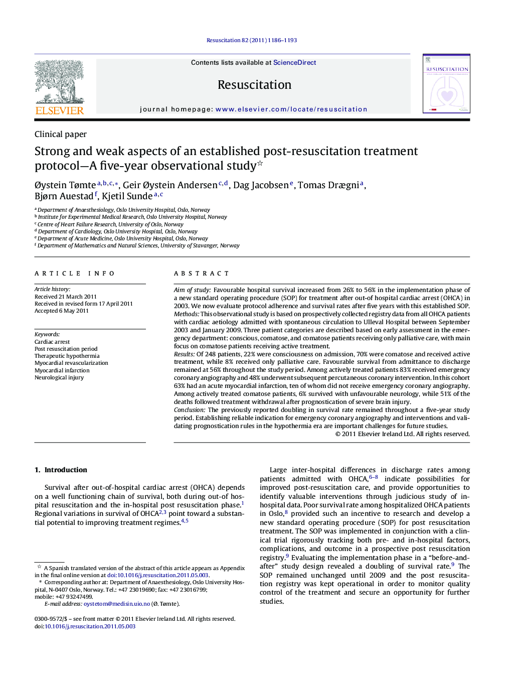 Strong and weak aspects of an established post-resuscitation treatment protocol-A five-year observational study