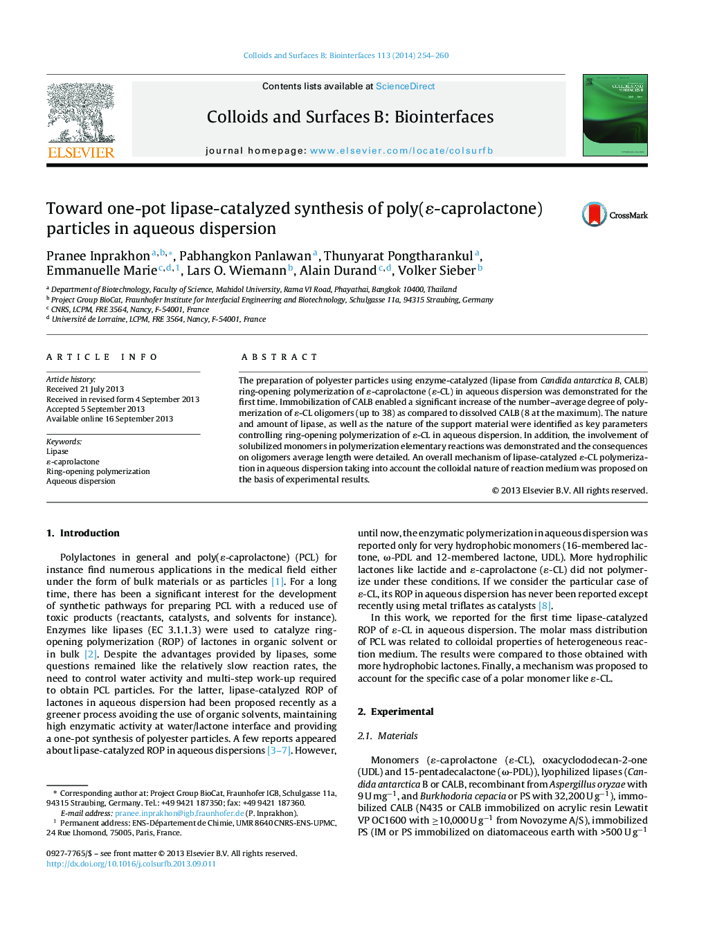 Toward one-pot lipase-catalyzed synthesis of poly(ɛ-caprolactone) particles in aqueous dispersion