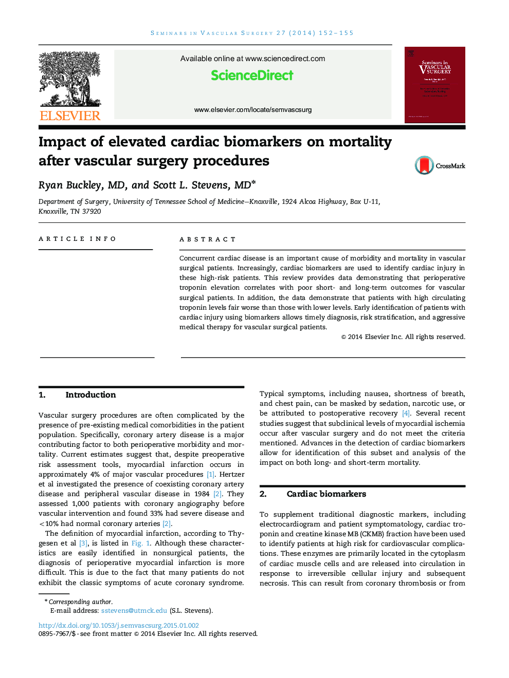 Impact of elevated cardiac biomarkers on mortality after vascular surgery procedures