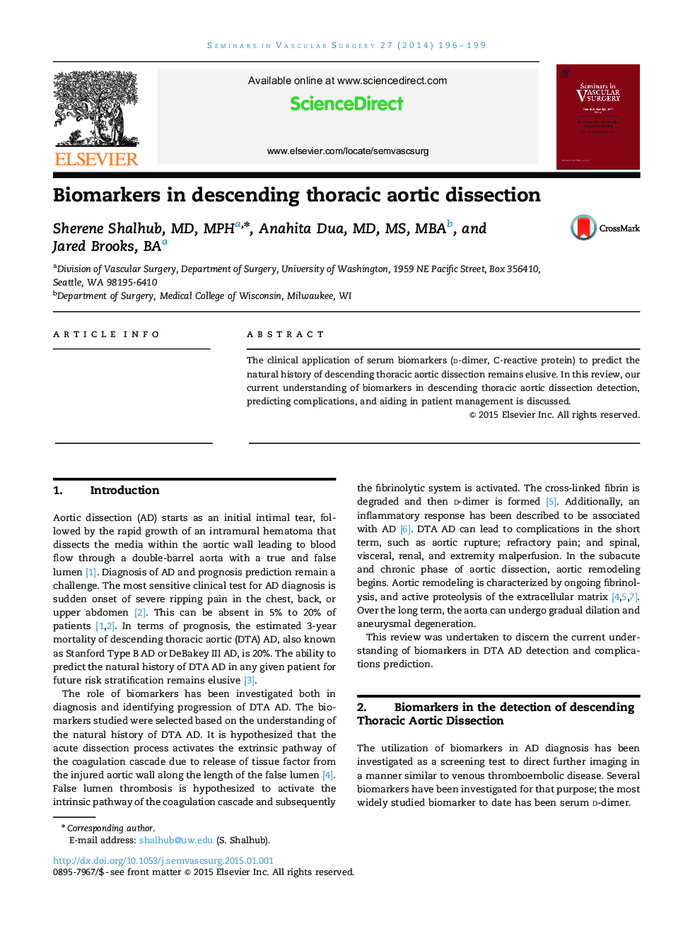 Biomarkers in descending thoracic aortic dissection