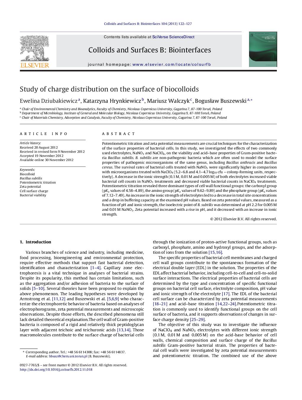 Study of charge distribution on the surface of biocolloids