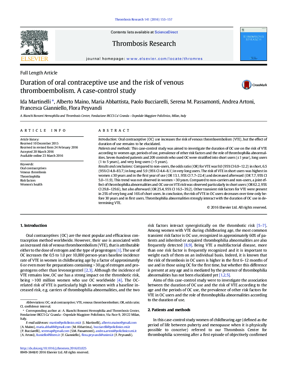 Duration of oral contraceptive use and the risk of venous thromboembolism. A case-control study