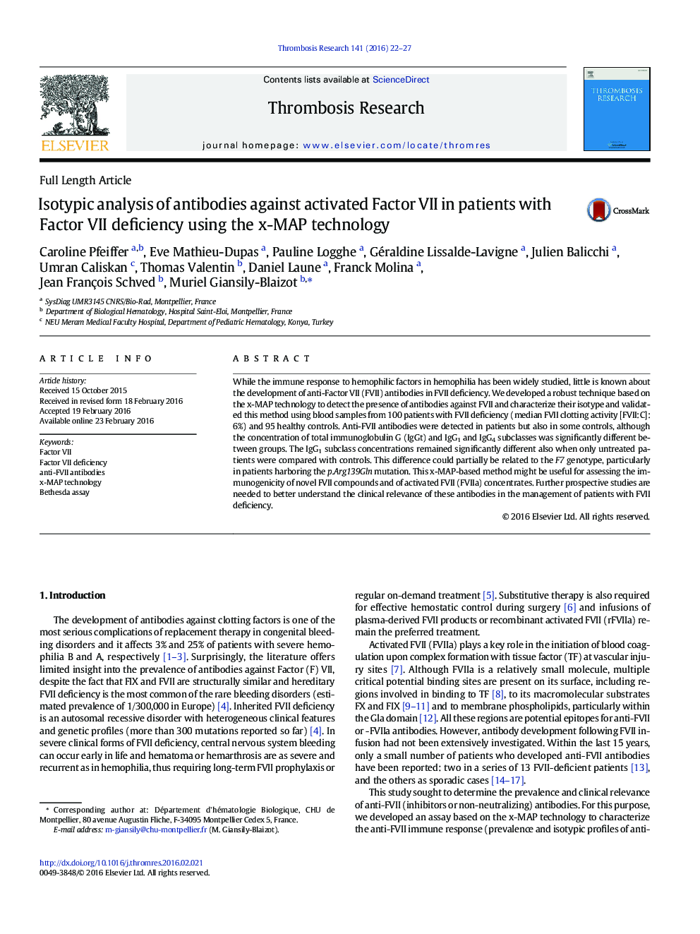 Isotypic analysis of antibodies against activated Factor VII in patients with Factor VII deficiency using the x-MAP technology