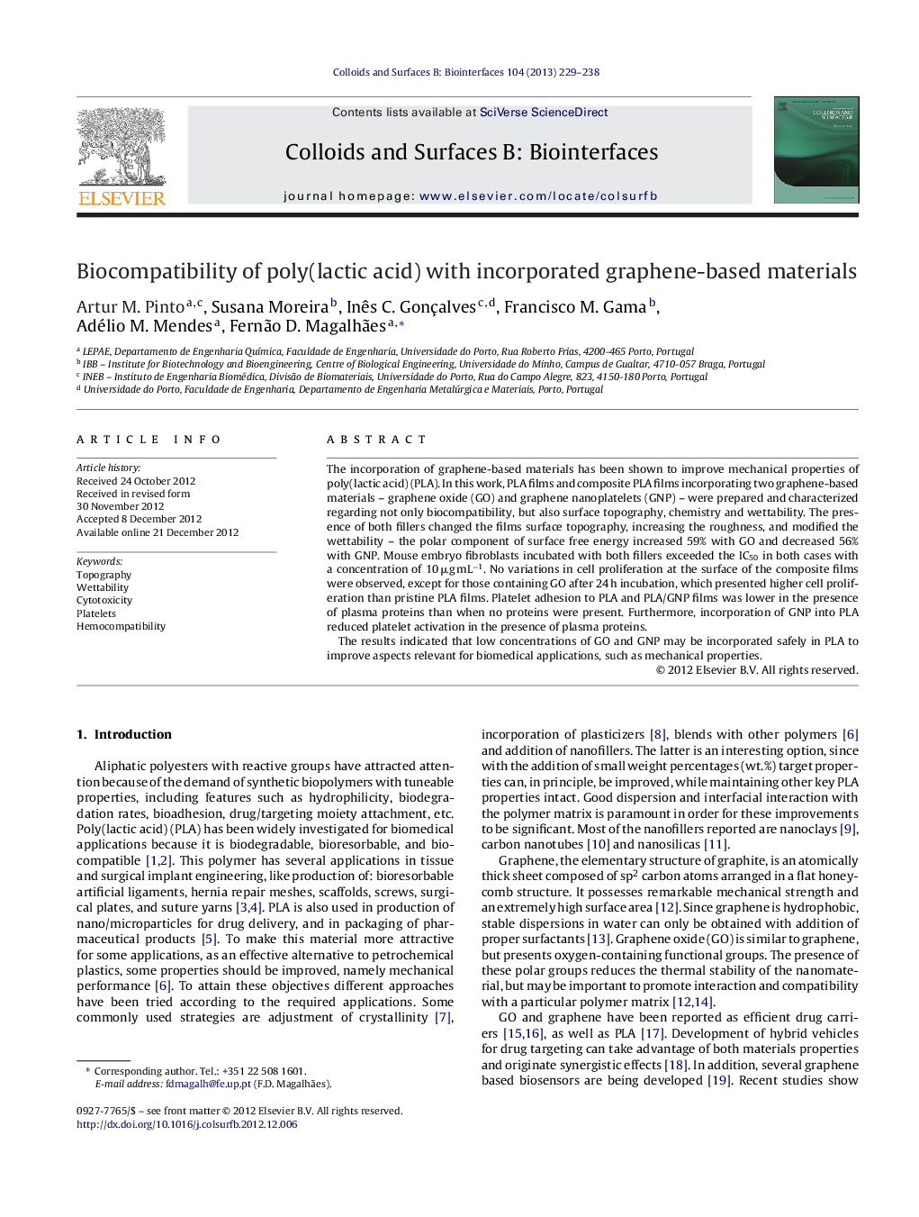 عکس صفحه اول مقاله: Biocompatibility of poly(lactic acid) with incorporated graphene-based materials Biocompatibility of poly(lactic acid) with incorporated graphene-based materials