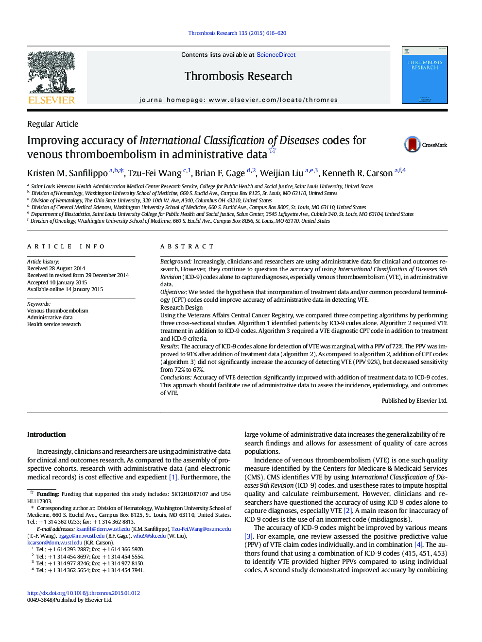 Regular ArticleImproving accuracy of International Classification of Diseases codes for venous thromboembolism in administrative data