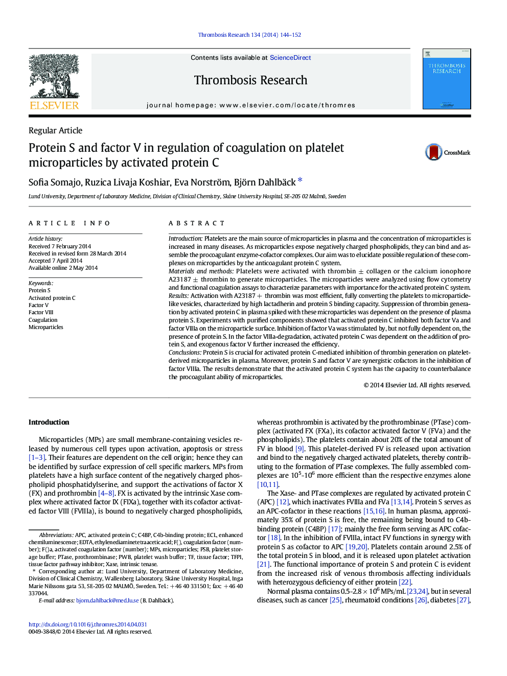 Protein S and factor V in regulation of coagulation on platelet microparticles by activated protein C