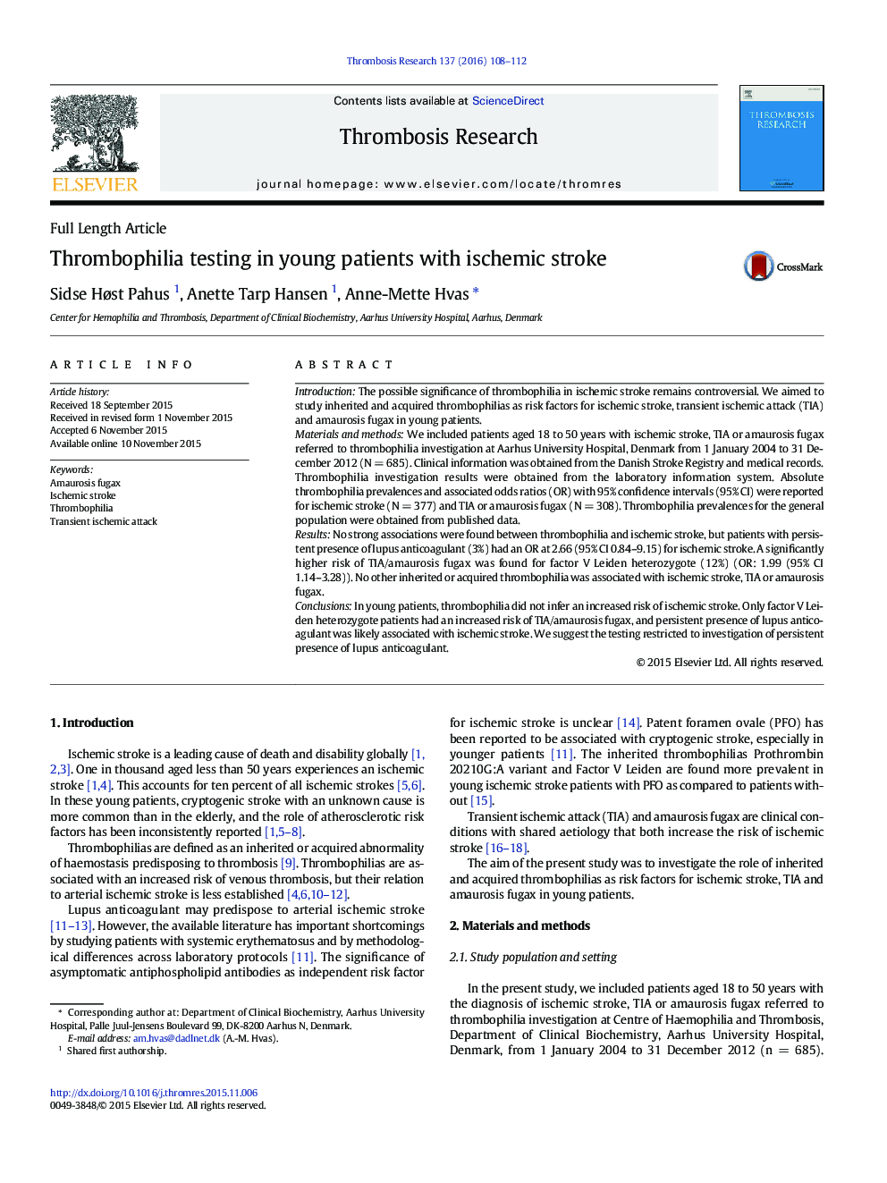 Thrombophilia testing in young patients with ischemic stroke