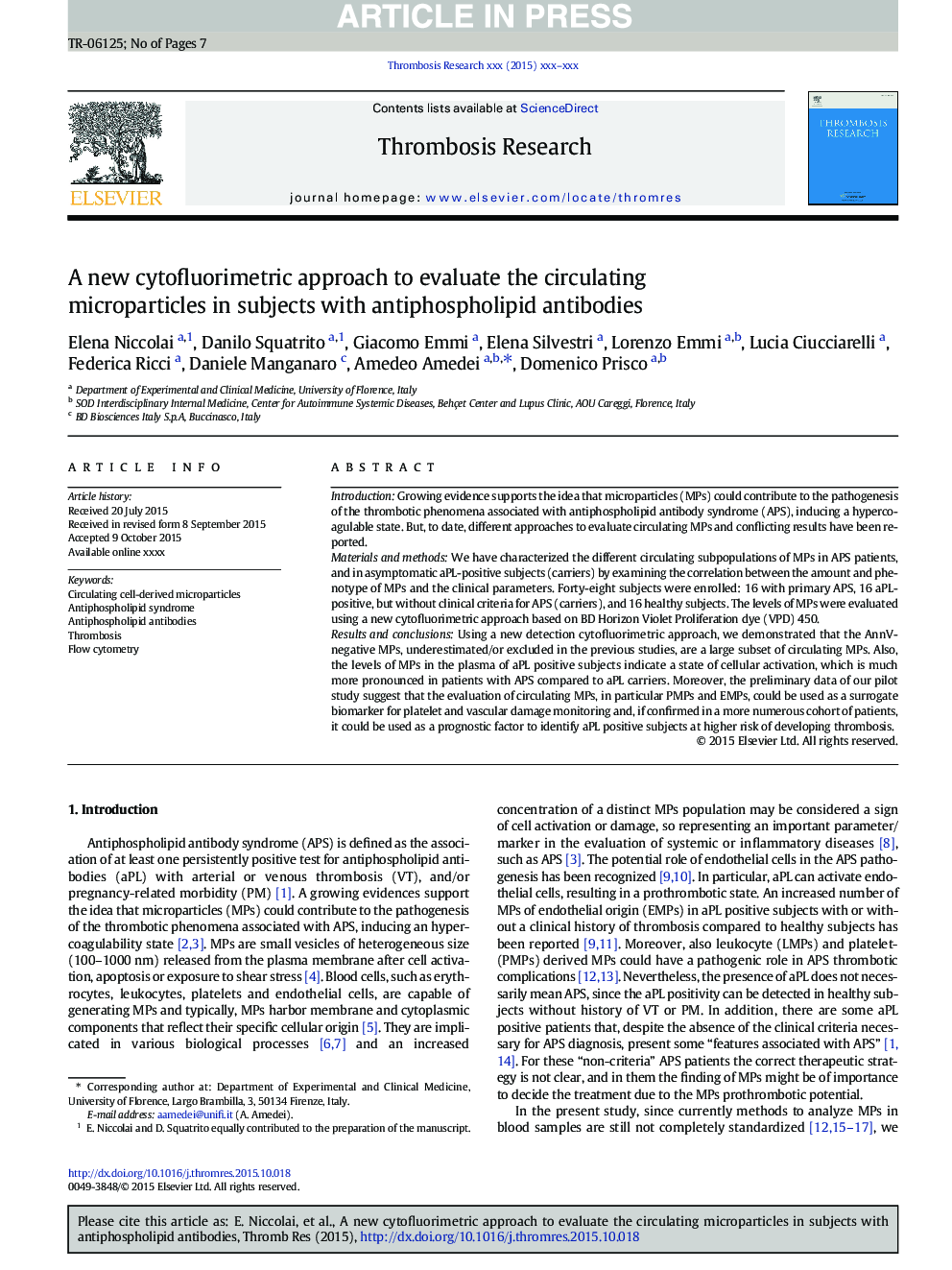 A new cytofluorimetric approach to evaluate the circulating microparticles in subjects with antiphospholipid antibodies