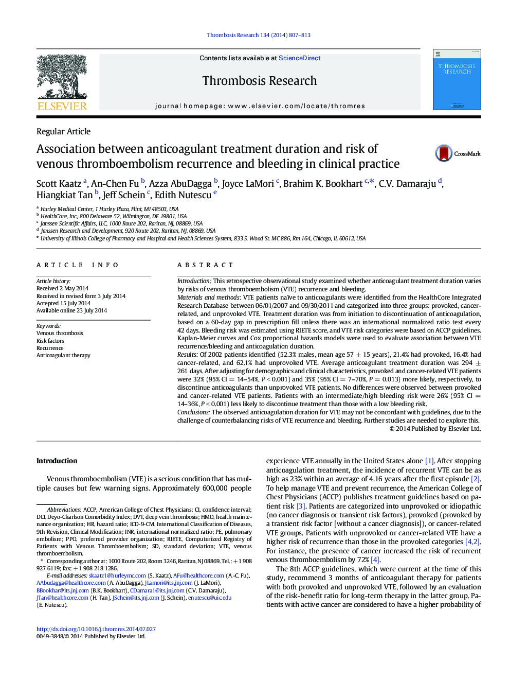 Association between anticoagulant treatment duration and risk of venous thromboembolism recurrence and bleeding in clinical practice