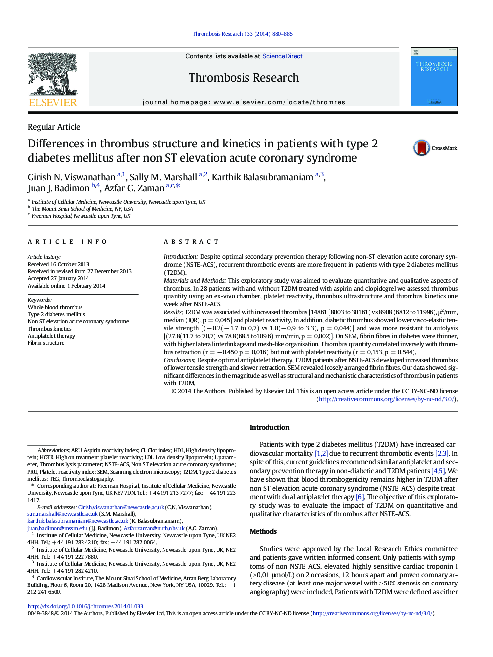 Differences in thrombus structure and kinetics in patients with type 2 diabetes mellitus after non ST elevation acute coronary syndrome