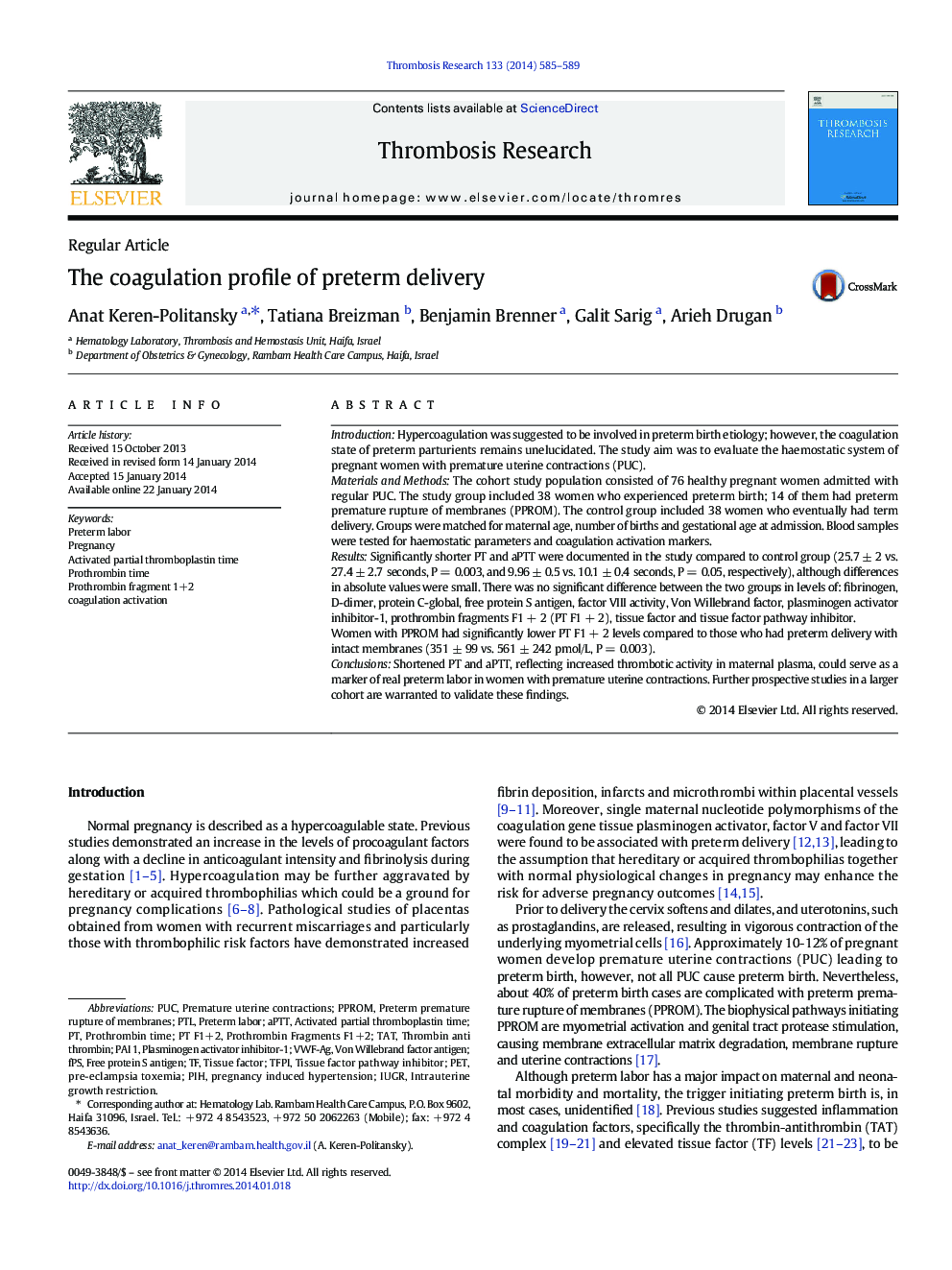 The coagulation profile of preterm delivery