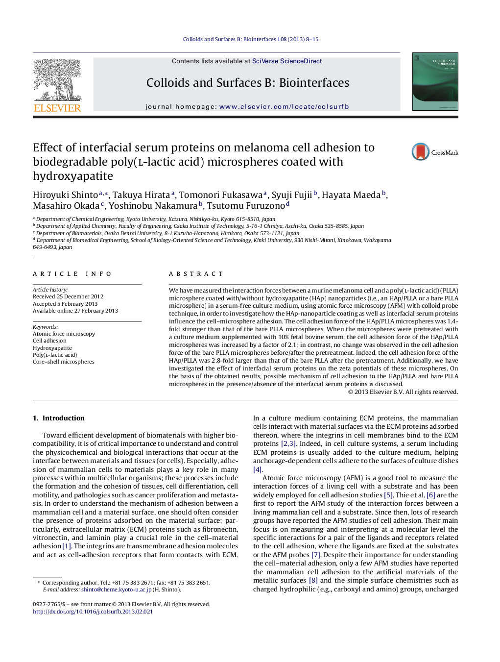 Effect of interfacial serum proteins on melanoma cell adhesion to biodegradable poly(l-lactic acid) microspheres coated with hydroxyapatite