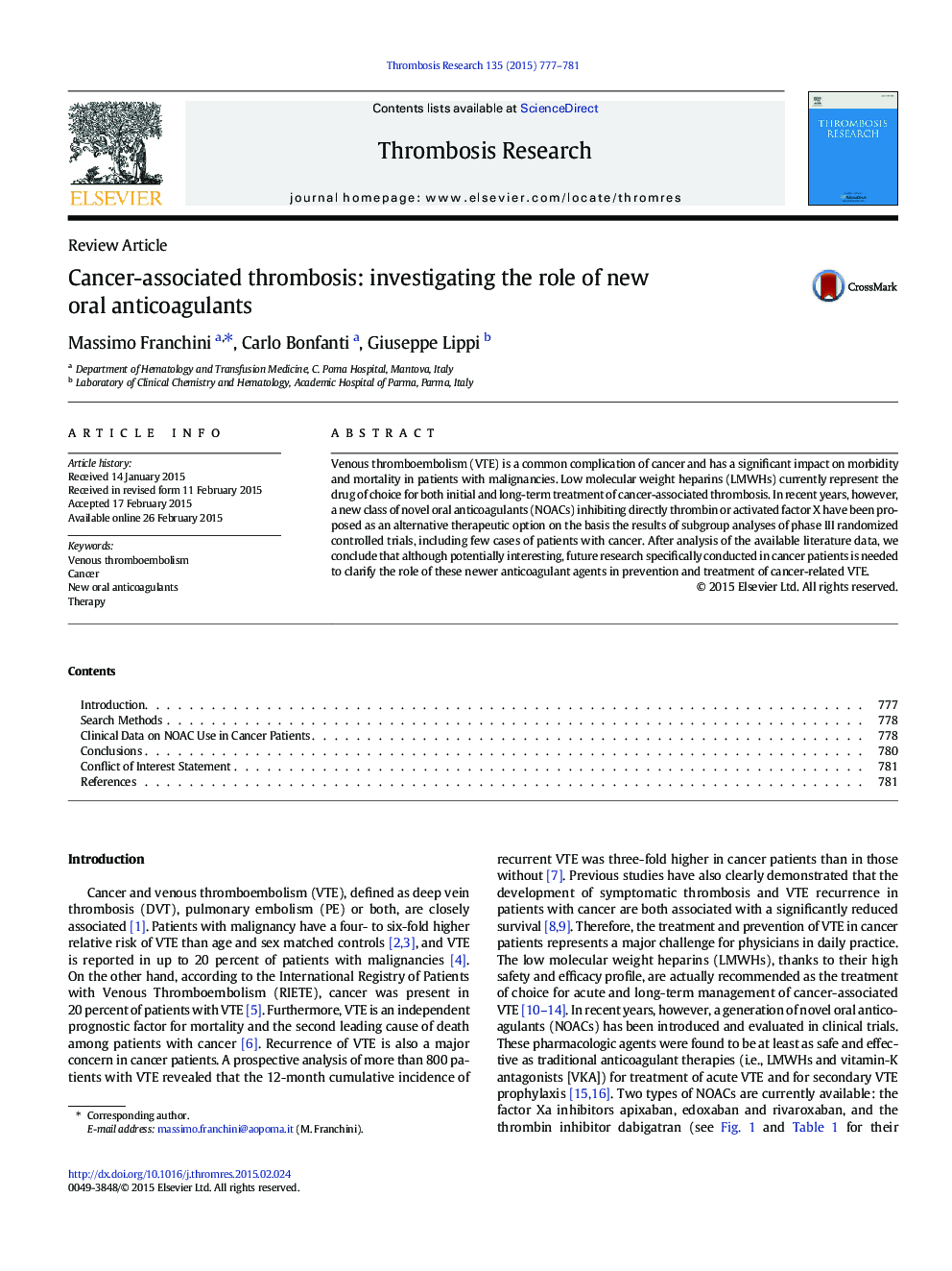 Cancer-associated thrombosis: investigating the role of new oral anticoagulants