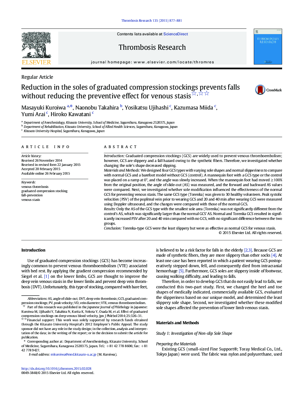 Reduction in the soles of graduated compression stockings prevents falls without reducing the preventive effect for venous stasis