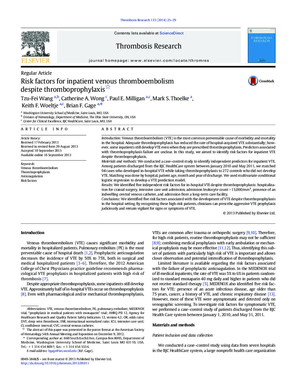 Risk factors for inpatient venous thromboembolism despite thromboprophylaxis