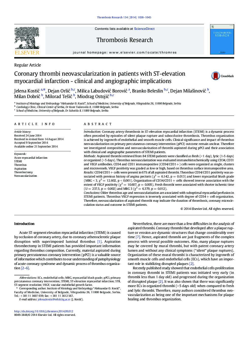 Coronary thrombi neovascularization in patients with ST-elevation myocardial infarction - clinical and angiographic implications