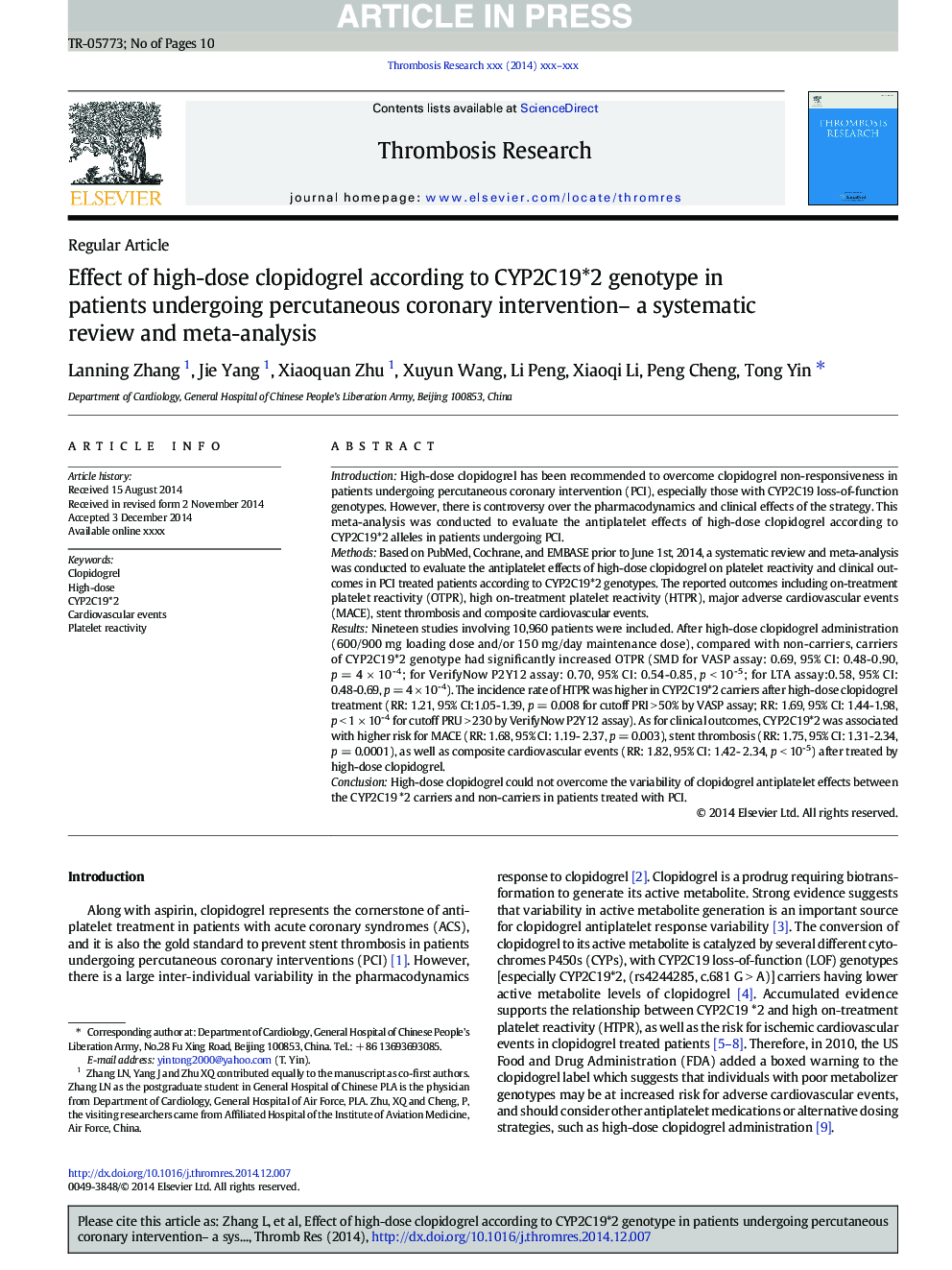 Effect of high-dose clopidogrel according to CYP2C19*2 genotype in patients undergoing percutaneous coronary intervention- a systematic review and meta-analysis